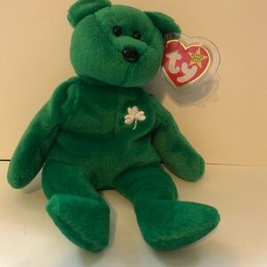 3641J Ty Beanie Baby Erin The Bear 1997 Retired Plush Toy Green Bear Approx 9”
